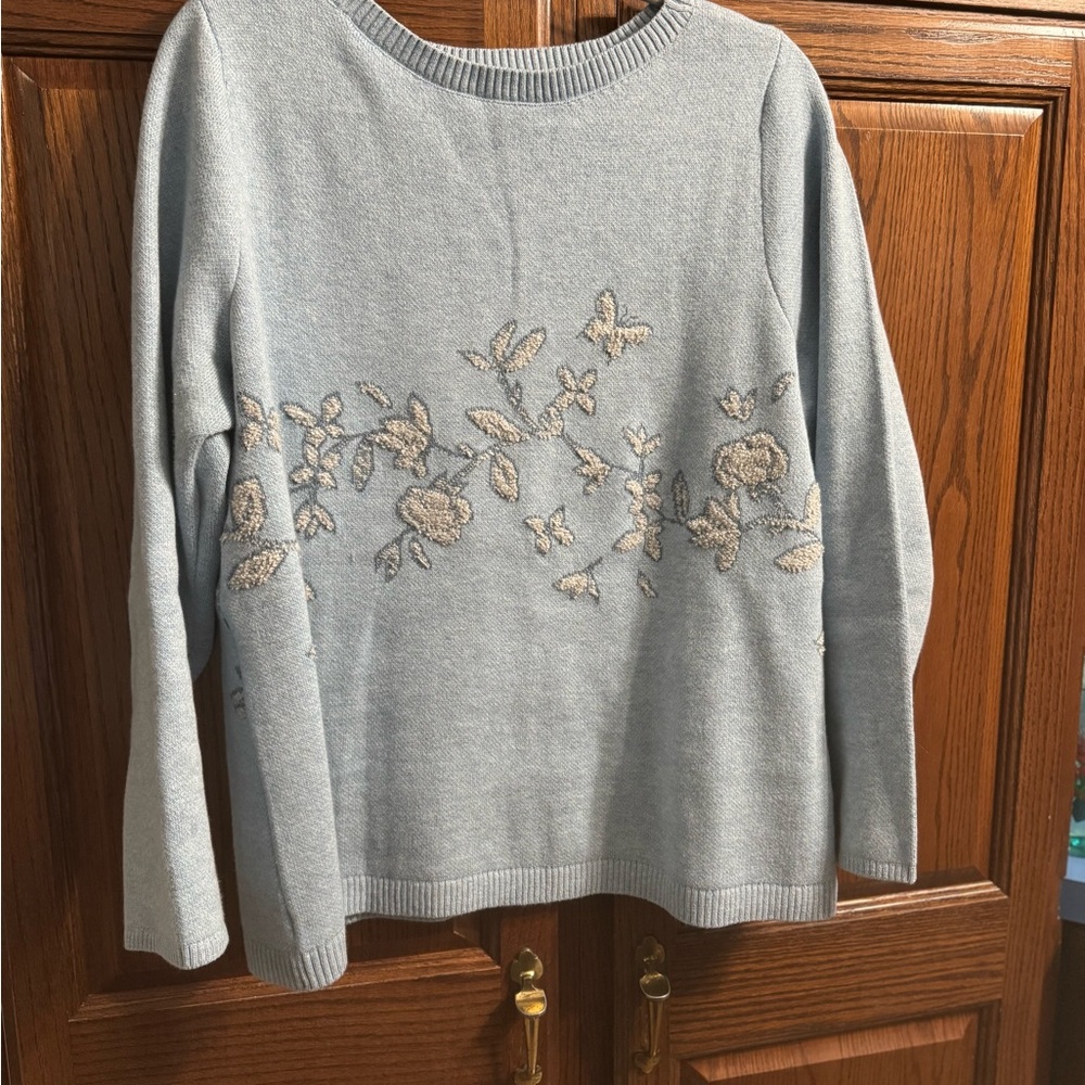 J. Jill Light Blue “Climbing Vines” Sweater